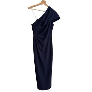 DB Studio Women's 6 Navy Ruched One Shoulder Stretch Crepe Gown Bridesmaid Dress